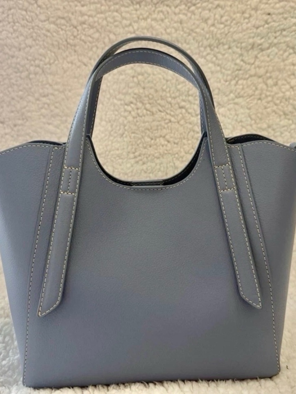 Classic Blue Leather Satchel with Removable Strap - Picture 3 of 6